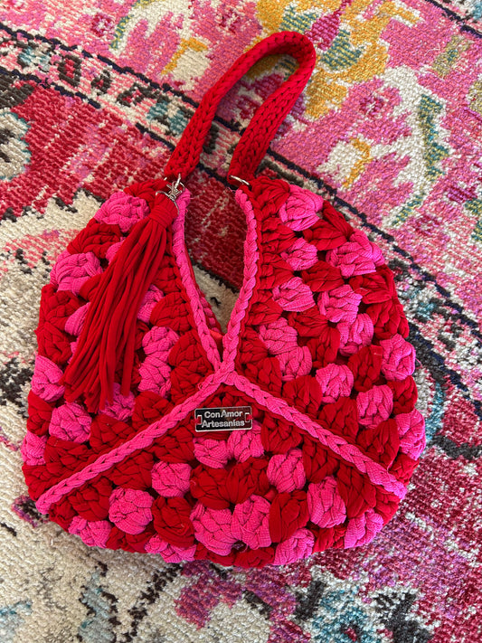 Red & pink crochet bag